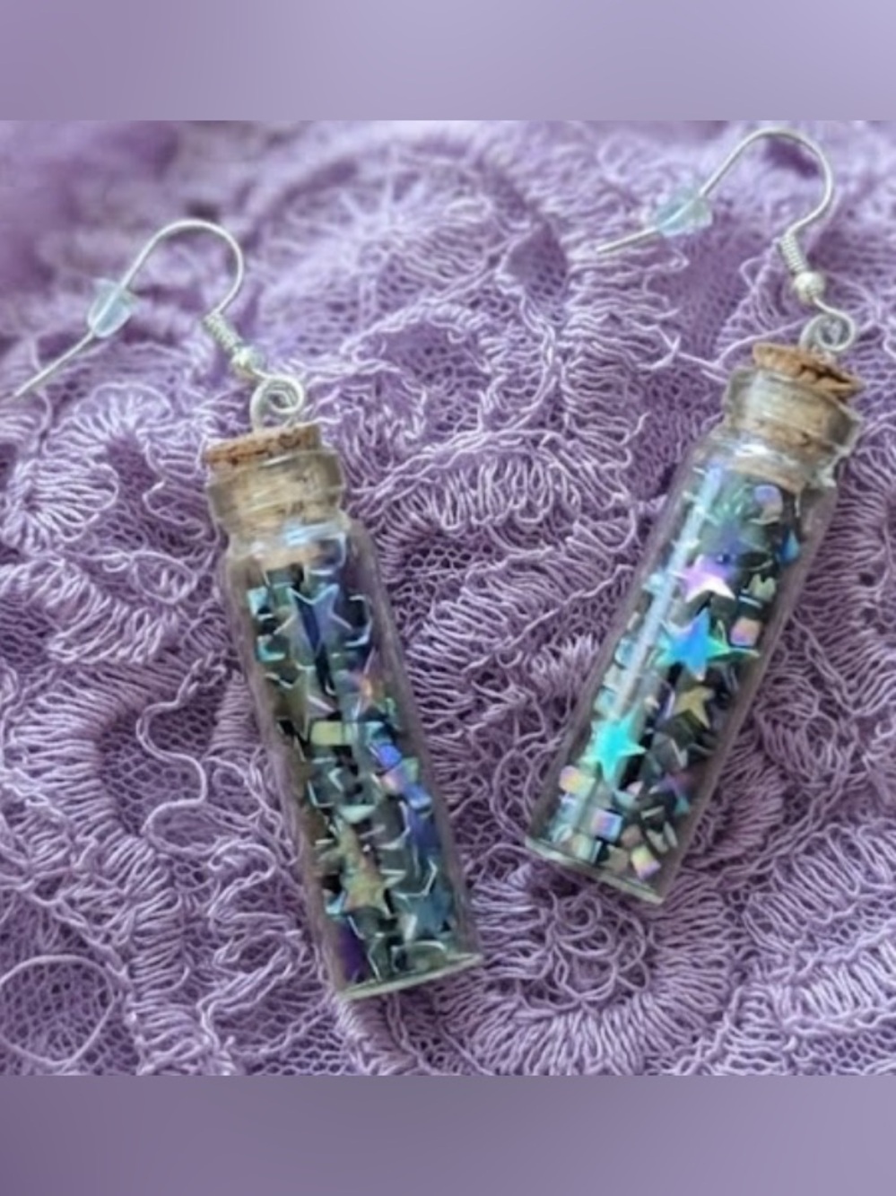 Rainbow Hematite Star Wish Jar Earrings